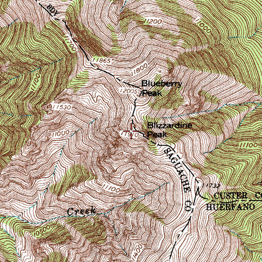 Topographic Map of Blizzardine Peak, CO