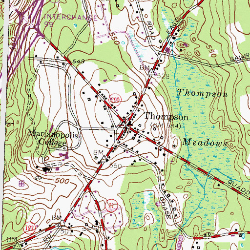 Topographic Map of Thompson Green, CT