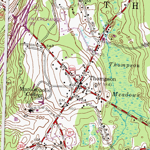 Topographic Map of Thompson Post Office, CT