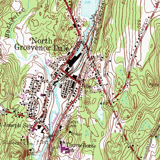Topographic Map of Thompson Public Library, CT