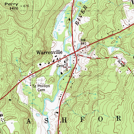 Topographic Map of Warrenville Cemetery, CT