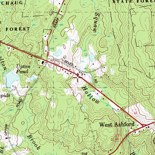 Topographic Map of Warrenville Post Office, CT