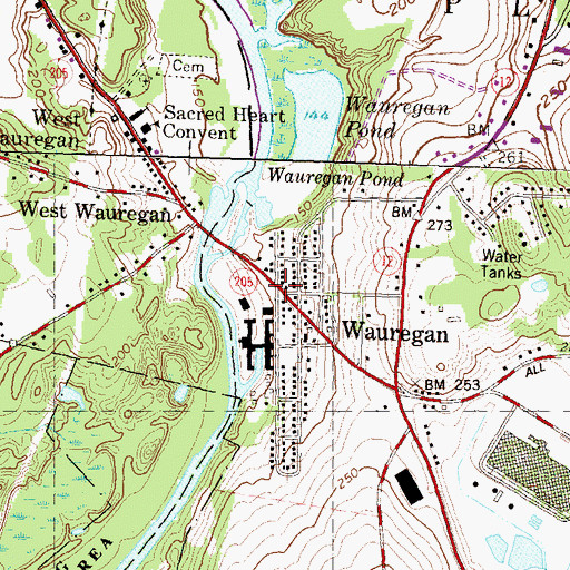 Topographic Map of Wauregan Historic District, CT