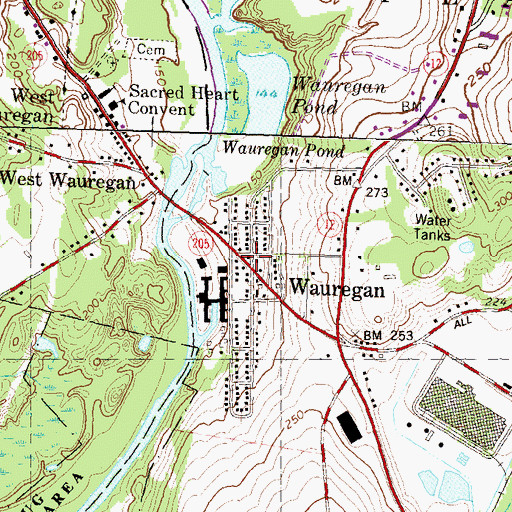 Topographic Map of Wauregan Post Office, CT