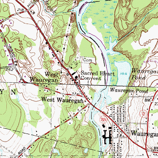 Topographic Map of West Wauregan Fire Department, CT