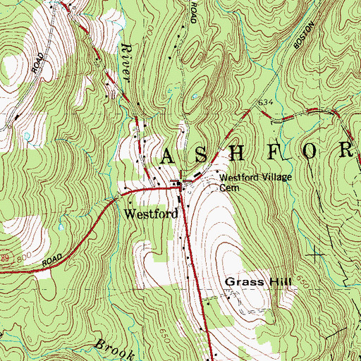 Topographic Map of Westford Congregational Church, CT
