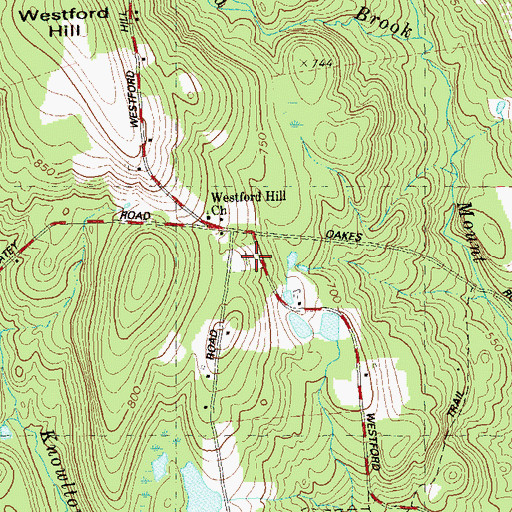 Topographic Map of Westford Hill Cemetery, CT