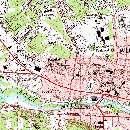 Topographic Map of Windham Community Memorial Hospital, CT