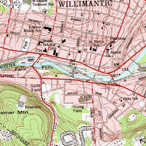 Topographic Map of Willimantic Footbridge, CT