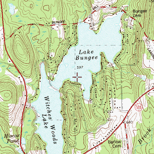 Topographic Map of Witches Woods Lake, CT