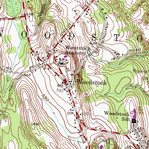 Topographic Map of Woodstock Hill Cemetery, CT