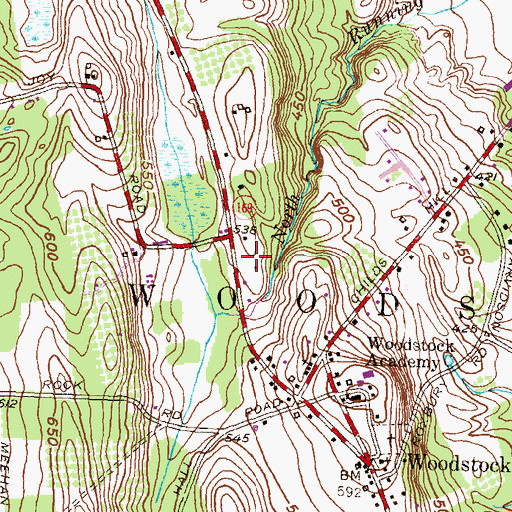 Topographic Map of Woodstock Post Office, CT