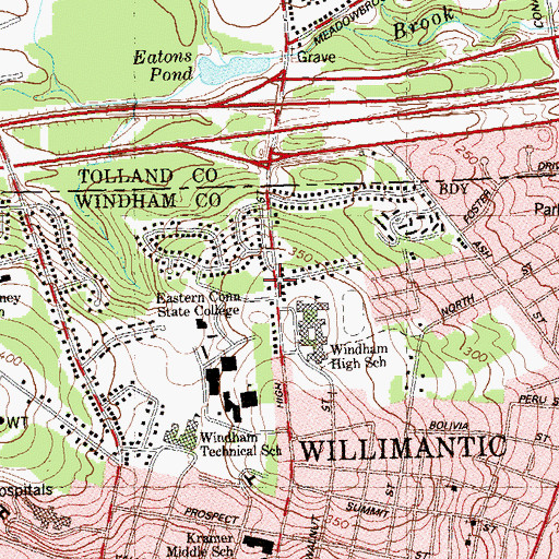 Topographic Map of First Society of Spiritualists Church, CT