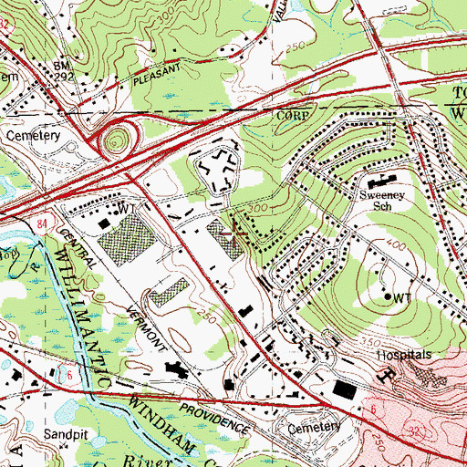 Topographic Map of Willimantic Plaza Shopping Center, CT
