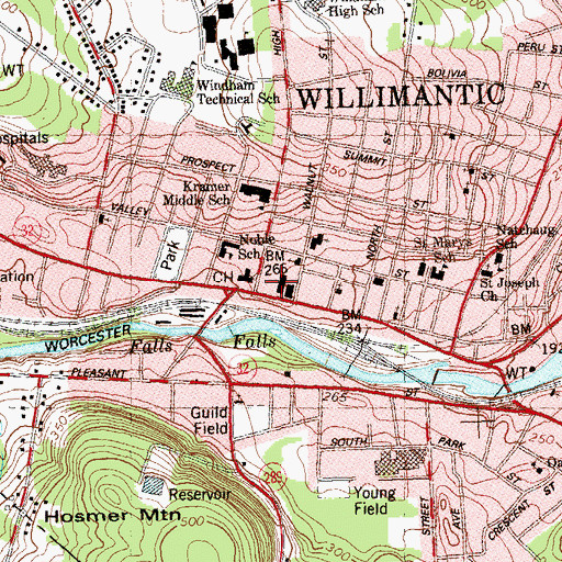 Topographic Map of Willimantic Public Library, CT