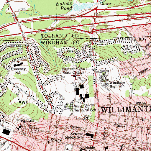 Topographic Map of Eastern Connecticut State University, CT