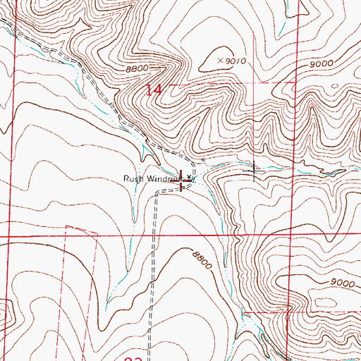 Topographic Map of Rush Windmill, CO