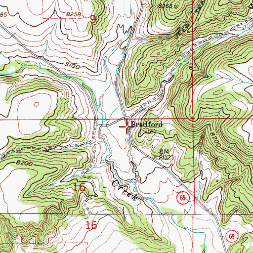 Topographic Map of Bradford, CO