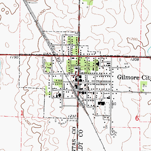 Topographic Map of Gilmore City City Hall, IA