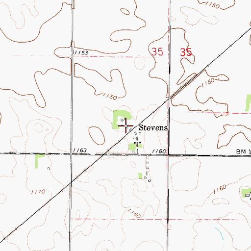 Topographic Map of Stevens, IA