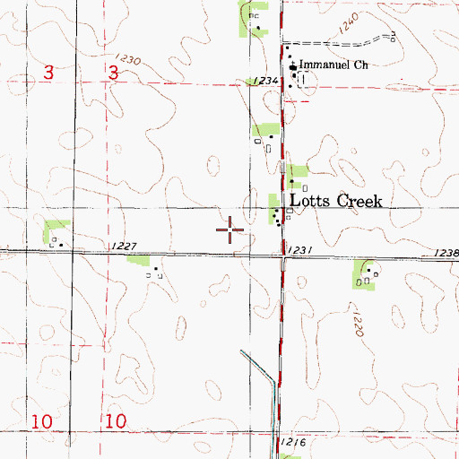 Topographic Map of Lotts Creek Post Office (historical), IA