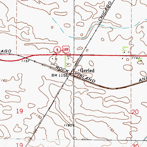 Topographic Map of Gerled Post Office (historical), IA