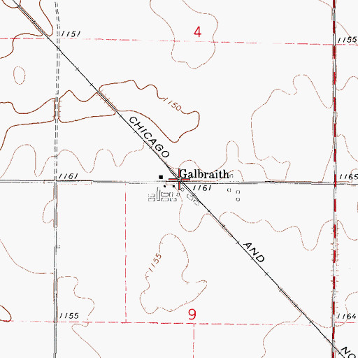 Topographic Map of Galbraith Post Office (historical), IA
