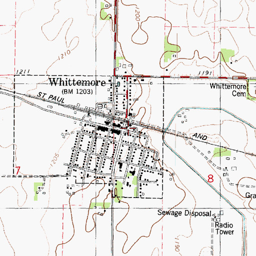 Topographic Map of Whittemore City Hall, IA