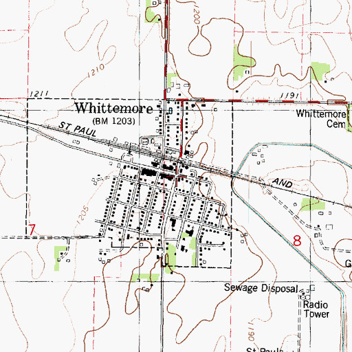 Topographic Map of Whittemore Public Library, IA
