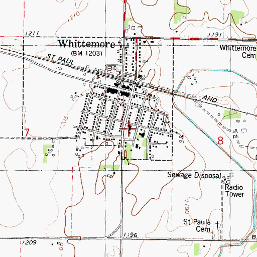 Topographic Map of Whittemore Schools, IA