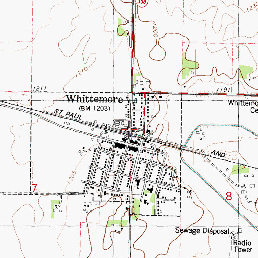 Topographic Map of Whittemore, IA