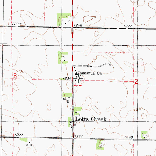Topographic Map of Lotts Creek Lutheran Cemetery, IA