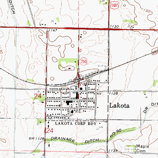 Topographic Map of Lakota, IA