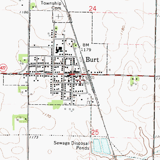 Topographic Map of Burt Volunteer Fire Department, IA