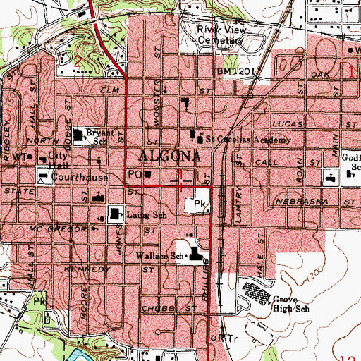 Topographic Map of Algona Fire Station, IA