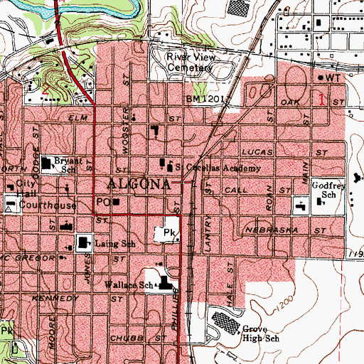 Topographic Map of Algona Public Library, IA