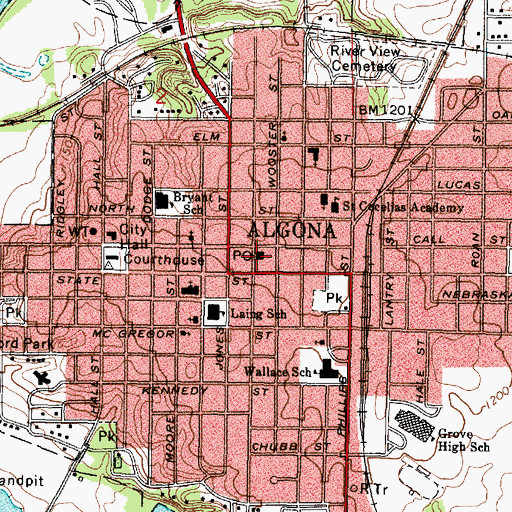 Topographic Map of Algona Post Office, IA