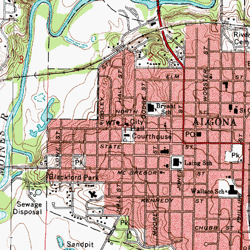 Topographic Map of Algona Police Department, IA