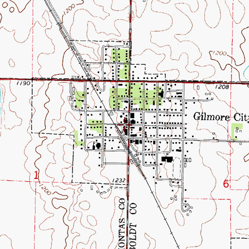 Topographic Map of Gilmore City Post Office, IA