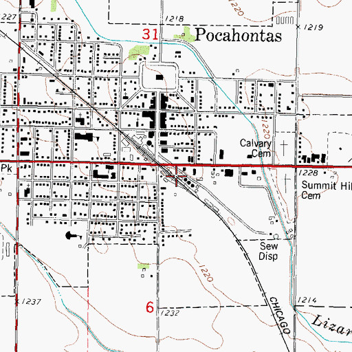 Topographic Map of Pocahontas (historical), IA