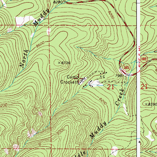 Topographic Map of Camp Crockett, CO