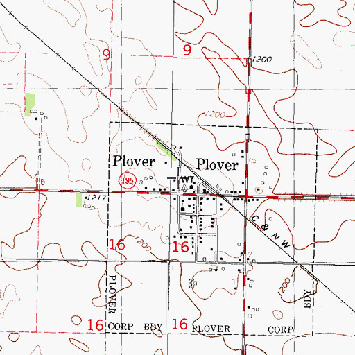Topographic Map of Plover Fire Department, IA