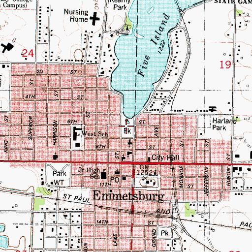 Topographic Map of Dragoon Trail in Palo Alto County Historical Marker, IA