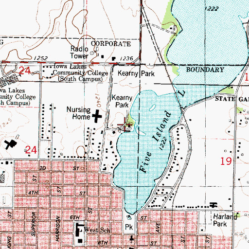 Topographic Map of Kearny Park Campground, IA