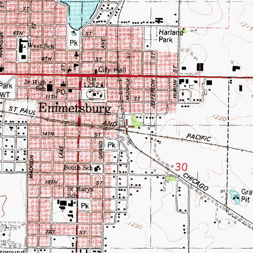 Topographic Map of Emmetsburg, IA
