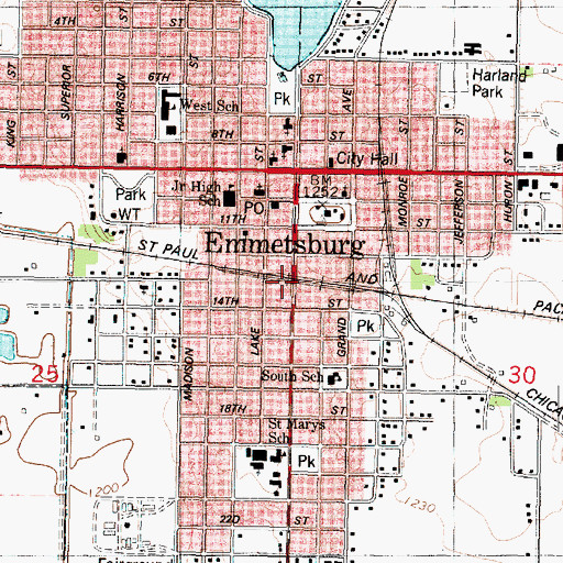 Topographic Map of Emmetsburg Grain Company Elevator, IA