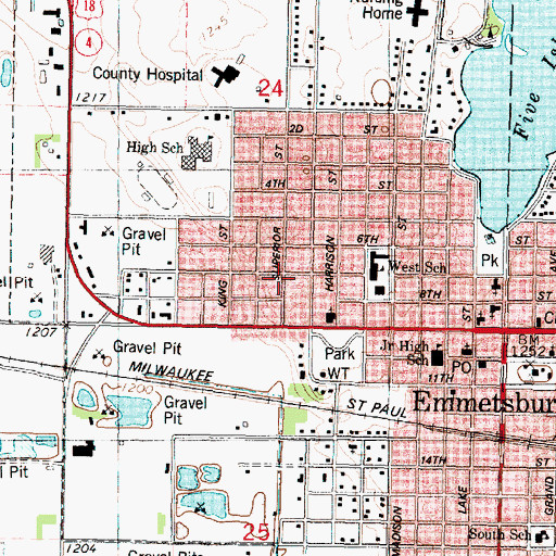 Topographic Map of Emmetsburg Public Library, IA