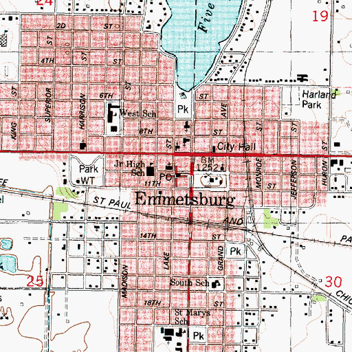 Topographic Map of Emmetsburg Post Office, IA