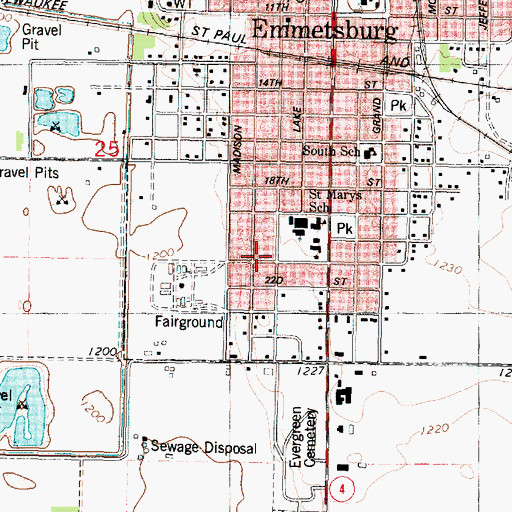Topographic Map of Emmetsburg Care Center, IA