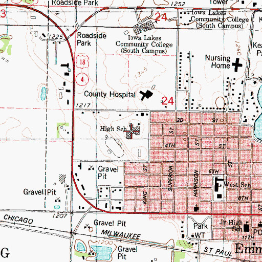 Topographic Map of Emmetsburg High School, IA